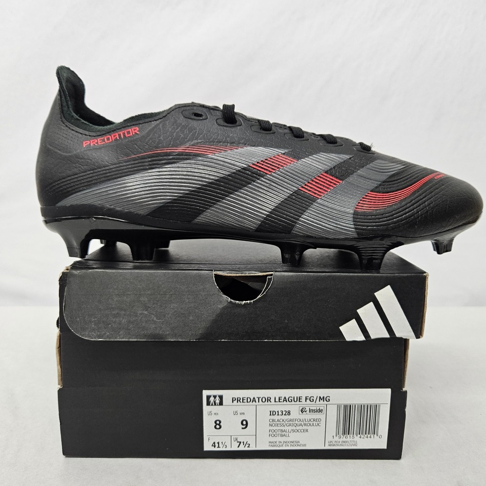 Adidas Predator League FG/MG Soccer Cleats ID1328 Black Grey‎ Red Men's Sz 8
